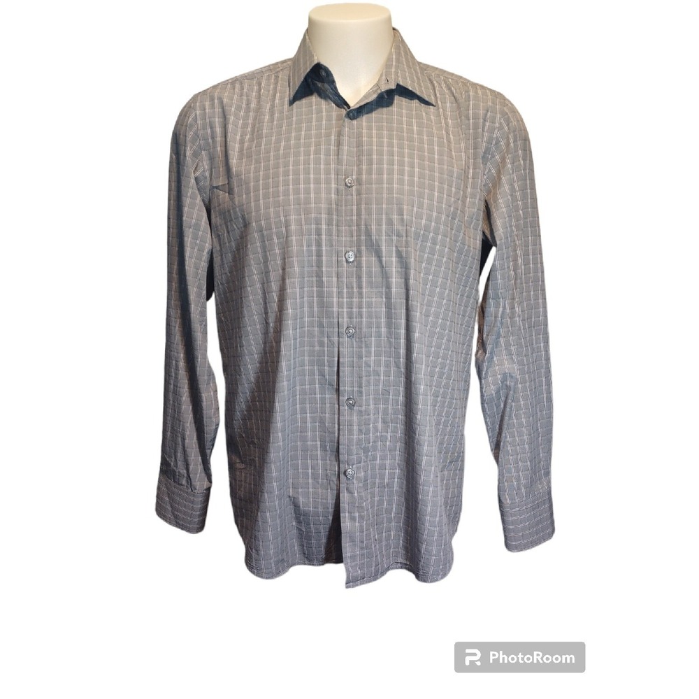 Hugo Boss Button Up Shirt Mens Size Large Gray Regular Fit Long Sleeve Collared